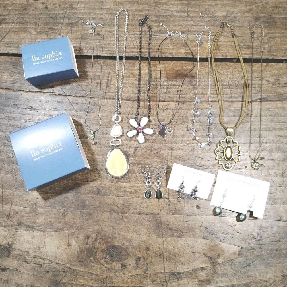 Lot 10 Lia Sophia Necklace & Dangle Earrings Boxes Flower Pendant Jewelry